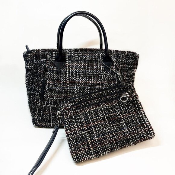 TWEED & BLACK LEATHER SHOULDER BAG - Picture 1 of 7